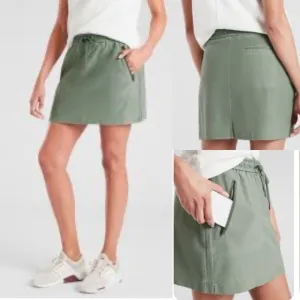 Athleta Farallon Knit Mini Skirt Zipper Pockets Sage Green Size 14 Sweatskirt