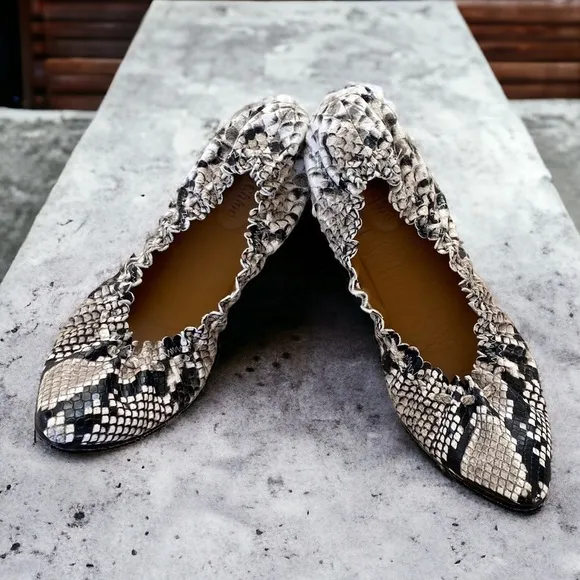 Authentic See by Chloe Jane python snake embossed ballet flats black white boho