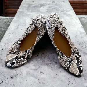 Authentic See by Chloe Jane python snake embossed ballet flats black white boho