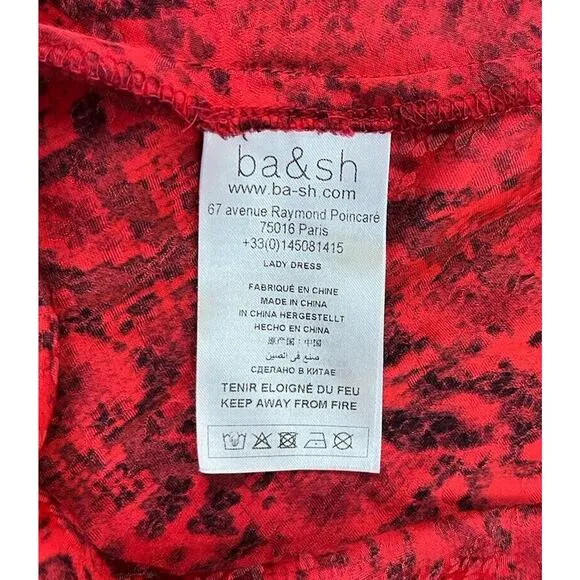 ba&amp;sh Saha Rouge Red Snakeskin Crepe Midi Dress Ruffle Size Medium