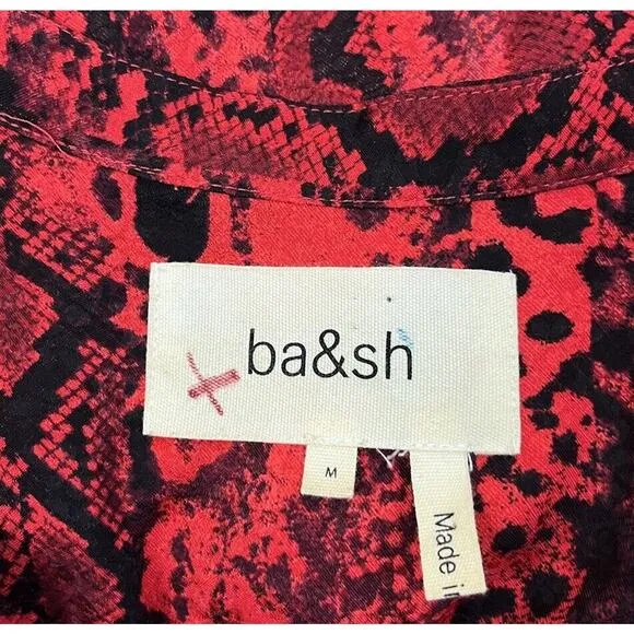 ba&amp;sh Saha Rouge Red Snakeskin Crepe Midi Dress Ruffle Size Medium