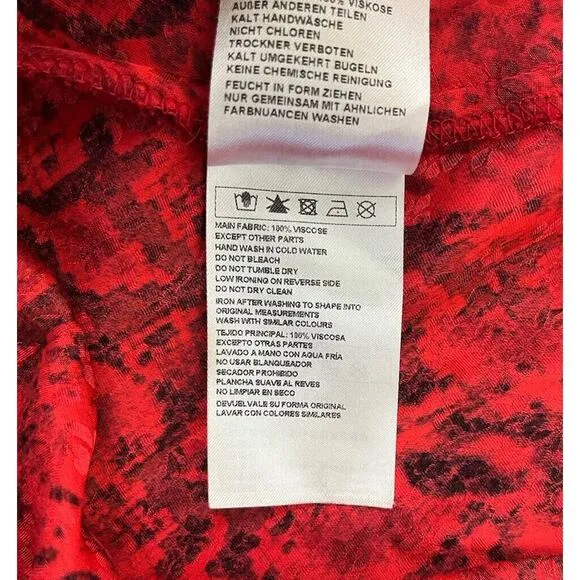ba&amp;sh Saha Rouge Red Snakeskin Crepe Midi Dress Ruffle Size Medium