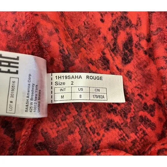 ba&amp;sh Saha Rouge Red Snakeskin Crepe Midi Dress Ruffle Size Medium