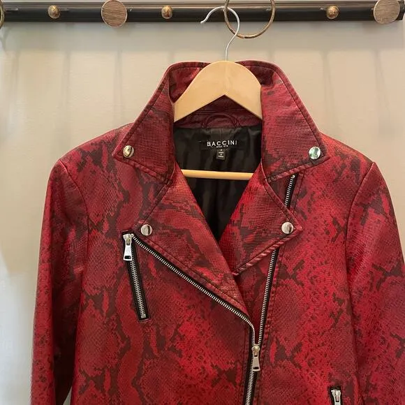 Baccini Red Faux Snakeskin Moto Jacket | Small – Bold Statement Piece $170