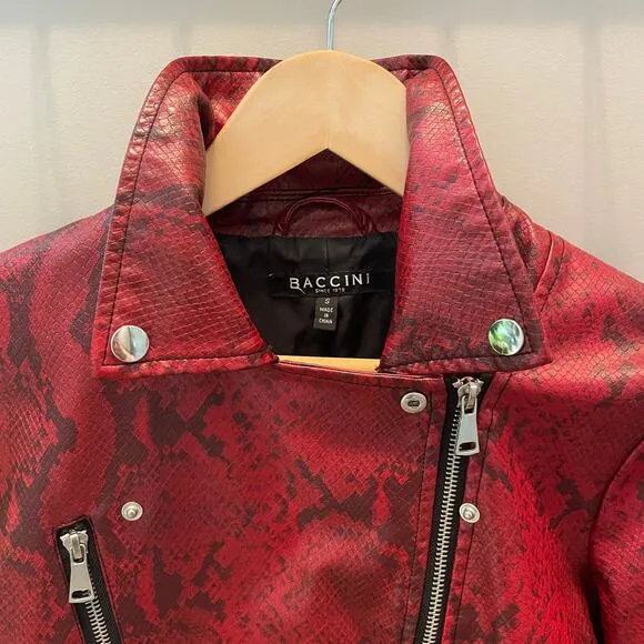Baccini Red Faux Snakeskin Moto Jacket | Small – Bold Statement Piece $170