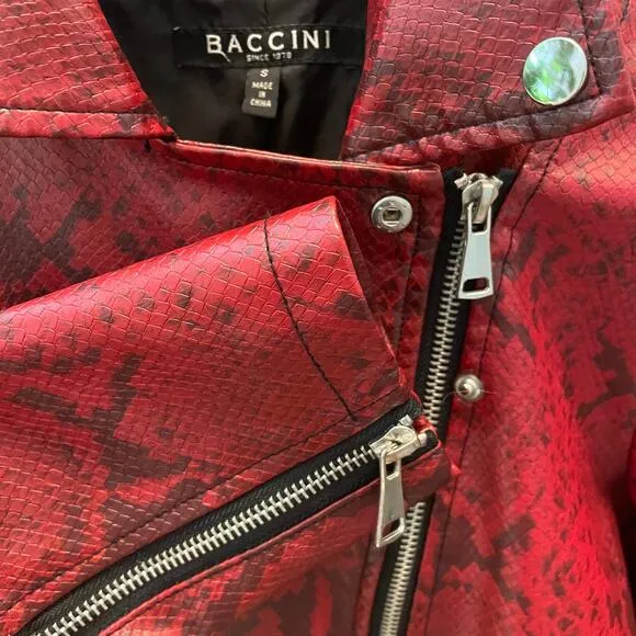 Baccini Red Faux Snakeskin Moto Jacket | Small – Bold Statement Piece $170