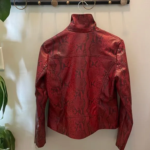 Baccini Red Faux Snakeskin Moto Jacket | Small – Bold Statement Piece $170