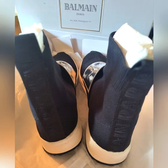 Balmain Knit Sneakers Size 38 EUC Black &amp; Silver