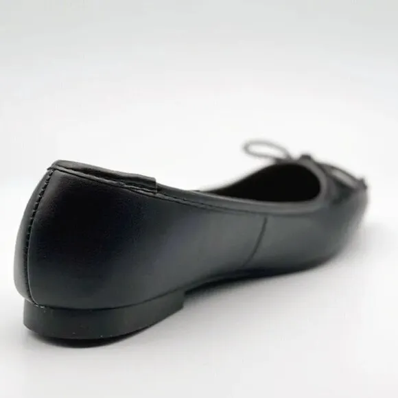 Bamboo Ballet Flats with Bow in Black Faux Leather