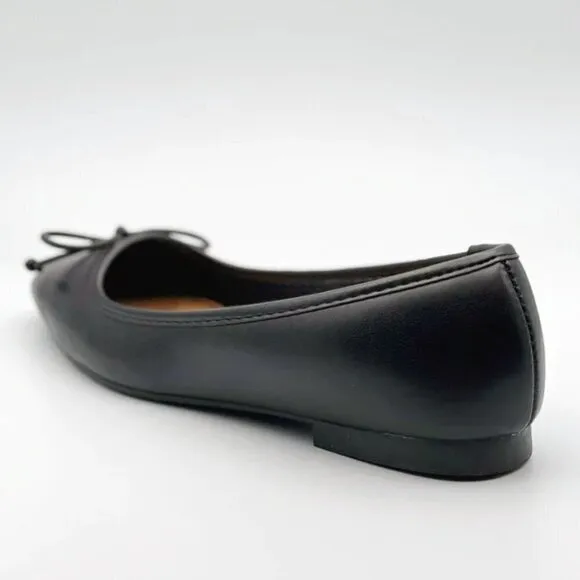 Bamboo Ballet Flats with Bow in Black Faux Leather