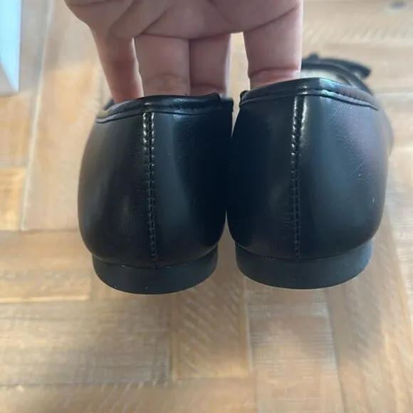 Bamboo Ballet Flats with Bow in Black Faux Leather