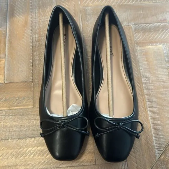 Bamboo Ballet Flats with Bow in Black Faux Leather