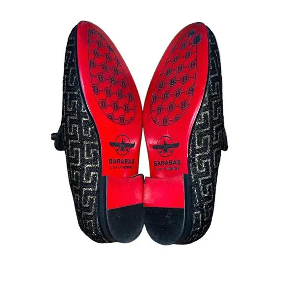 BARABAS Mens Greek Key Pattern Slip On Dress Loafers Size 9 Shoes Black Gold Red