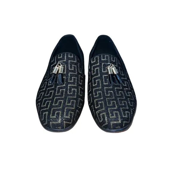BARABAS Mens Greek Key Pattern Slip On Dress Loafers Size 9 Shoes Black Gold Red