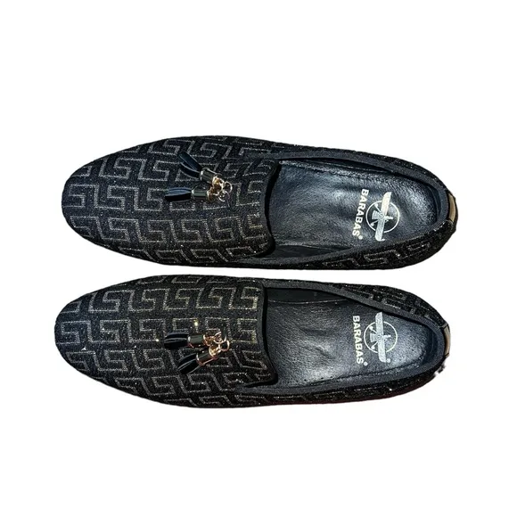 BARABAS Mens Greek Key Pattern Slip On Dress Loafers Size 9 Shoes Black Gold Red