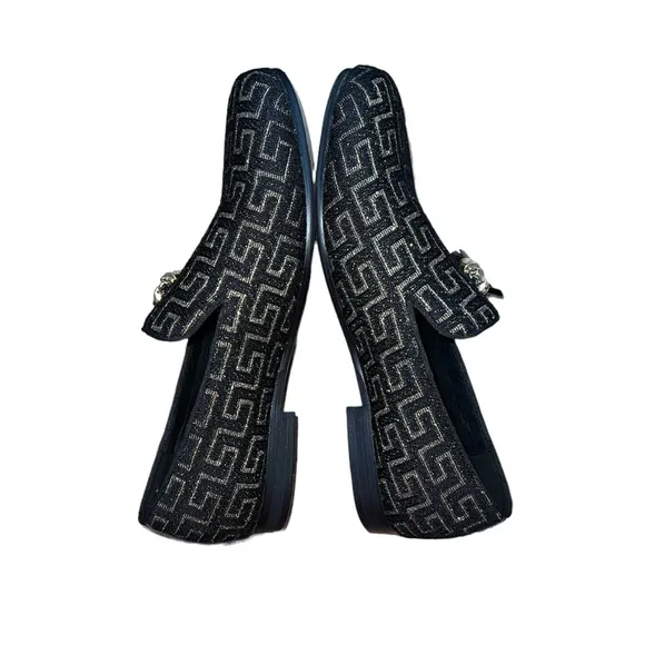 BARABAS Mens Greek Key Pattern Slip On Dress Loafers Size 9 Shoes Black Gold Red