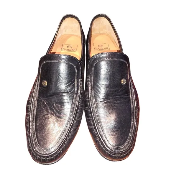 Barker BLACK Leather Valencia Moccasin Loafer Dress Formal Shoes Size 8
