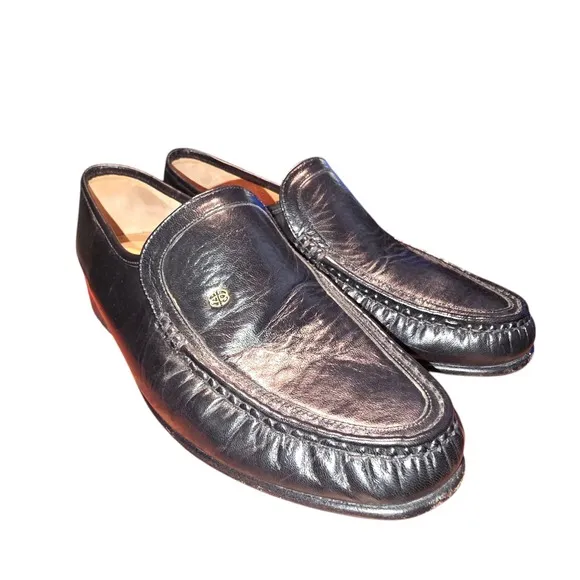 Barker BLACK Leather Valencia Moccasin Loafer Dress Formal Shoes Size 8