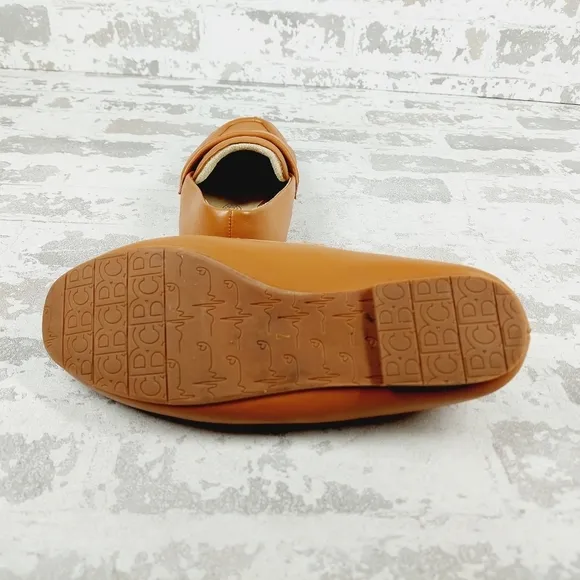 BC Born in California Faux Leather Square Toe Slip On Tan Flats A383