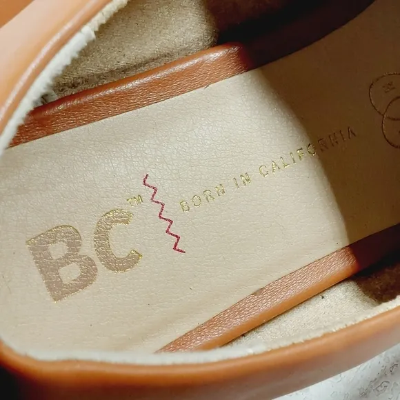 BC Born in California Faux Leather Square Toe Slip On Tan Flats A383