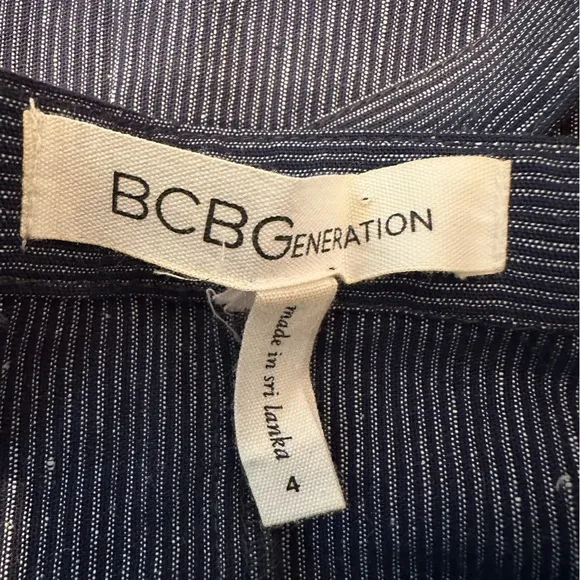 BCBGeneration Denim Pinstripe Mini Apron Overall Mini Dress - Size US 4