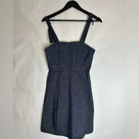 BCBGeneration Denim Pinstripe Mini Apron Overall Mini Dress - Size US 4