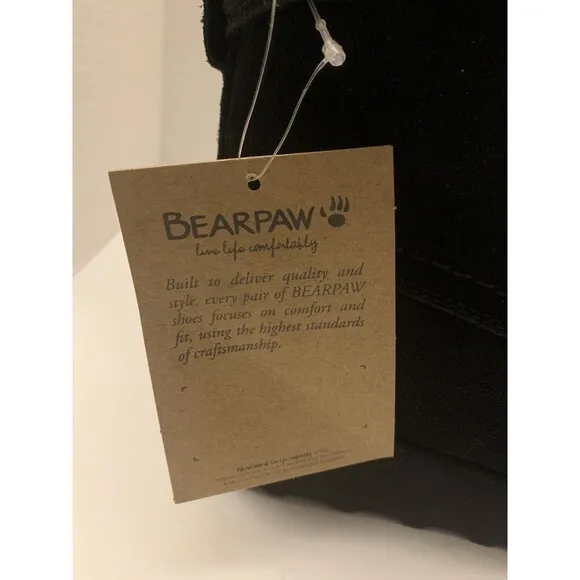 BearPaw Krista Black Suede Low Heel Siize 9Sheepskin/Wool Water Resistant Bootie