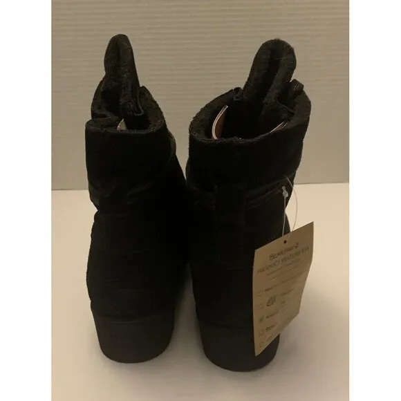 BearPaw Krista Black Suede Low Heel Siize 9Sheepskin/Wool Water Resistant Bootie