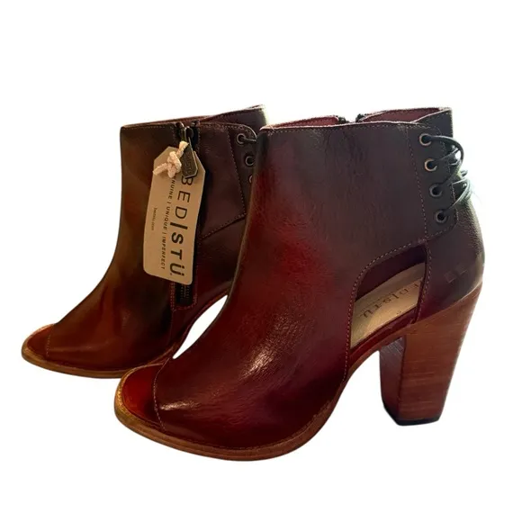 Bed Stu Angelique II Lace Back Leather Heeled Rustic Ankle Boots NEW Size 10