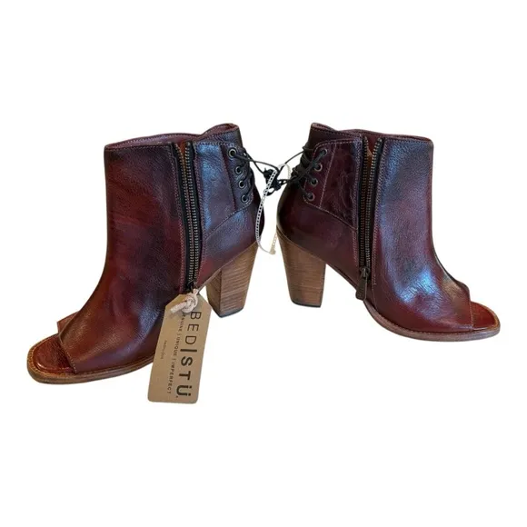 Bed Stu Angelique II Lace Back Leather Heeled Rustic Ankle Boots NEW Size 10