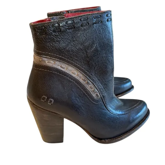 Bed Stu Yuno Genuine Leather Ankle Heeled Boots in Black Icicle Rustic NEW S 10