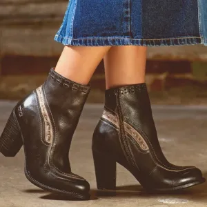 Bed Stu Yuno Genuine Leather Ankle Heeled Boots in Black Icicle Rustic NEW S 10