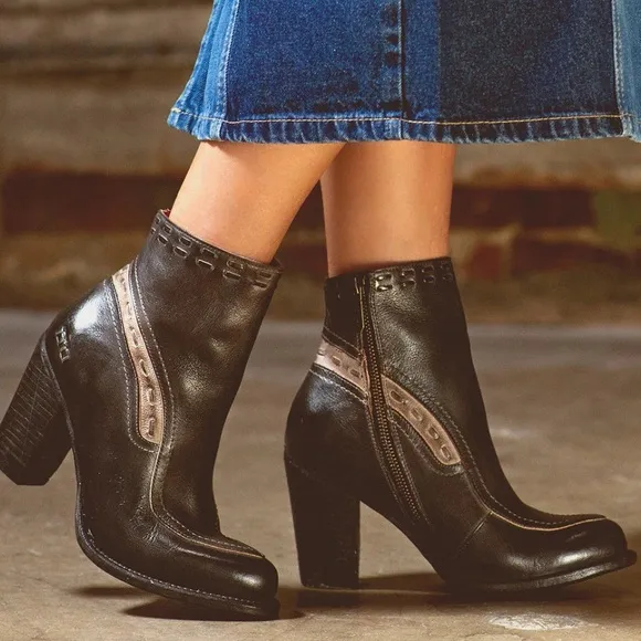 Bed Stu Yuno Genuine Leather Ankle Heeled Boots in Black Icicle Rustic NEW S 10