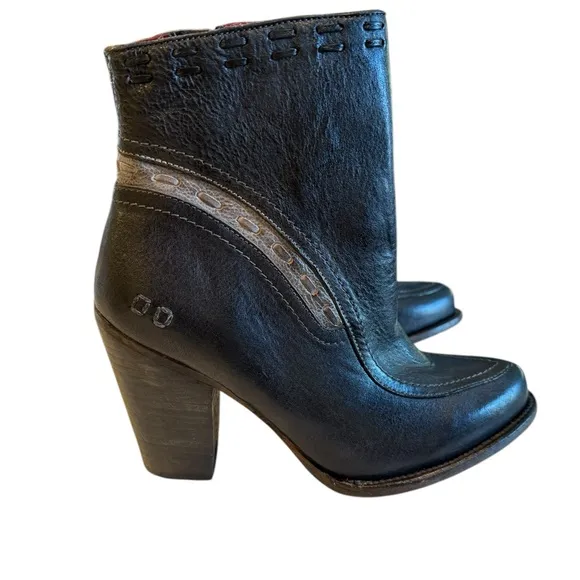 Bed Stu Yuno Genuine Leather Ankle Heeled Boots in Black Icicle Rustic NEW S 10