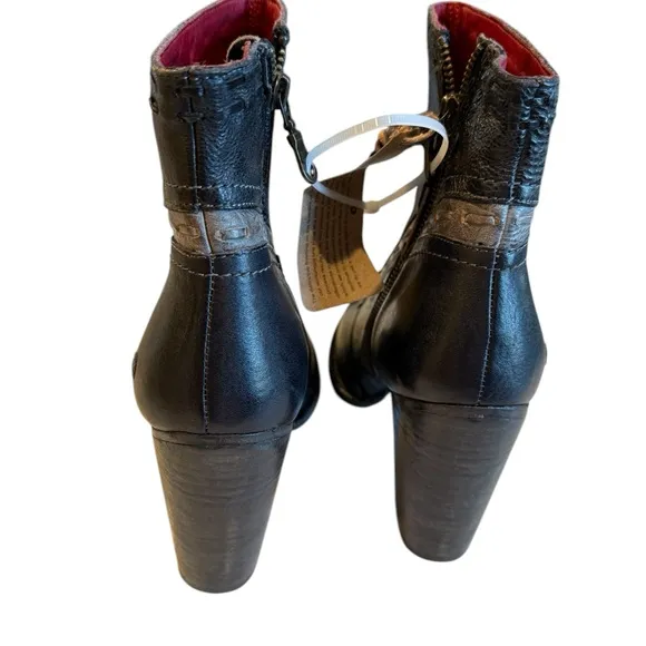Bed Stu Yuno Genuine Leather Ankle Heeled Boots in Black Icicle Rustic NEW S 10