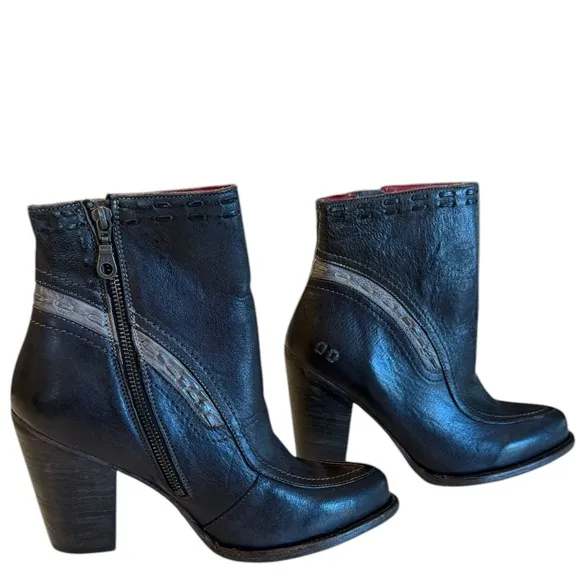 Bed Stu Yuno Genuine Leather Ankle Heeled Boots in Black Icicle Rustic NEW S 10