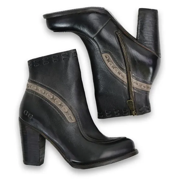 Bed Stu Yuno Genuine Leather Ankle Heeled Boots in Black Icicle Rustic NEW S 10