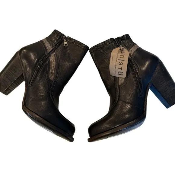 Bed Stu Yuno Genuine Leather Ankle Heeled Boots in Black Icicle Rustic NEW S 10