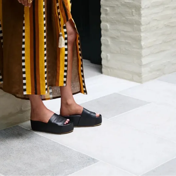 BEEKLeather Albatross Stripe Sandals in Black