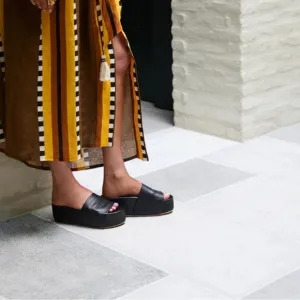 BEEKLeather Albatross Stripe Sandals in Black