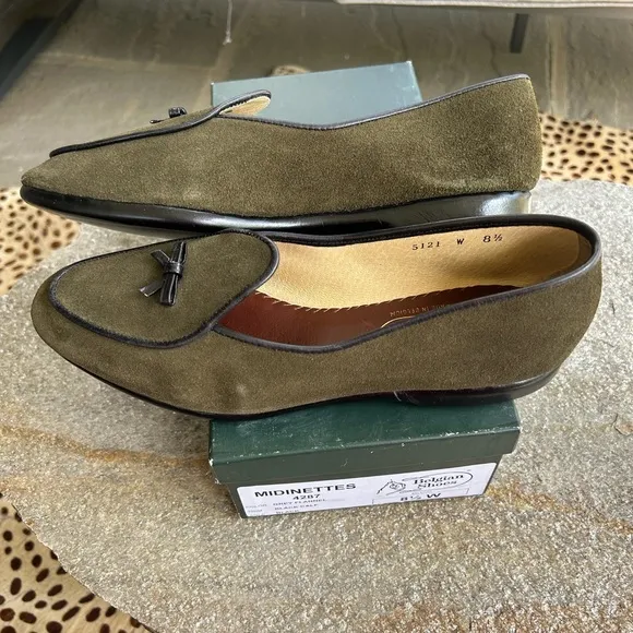 Belgian Shoes Lizard Calf Midinette Oliver Green Loafers 8.5