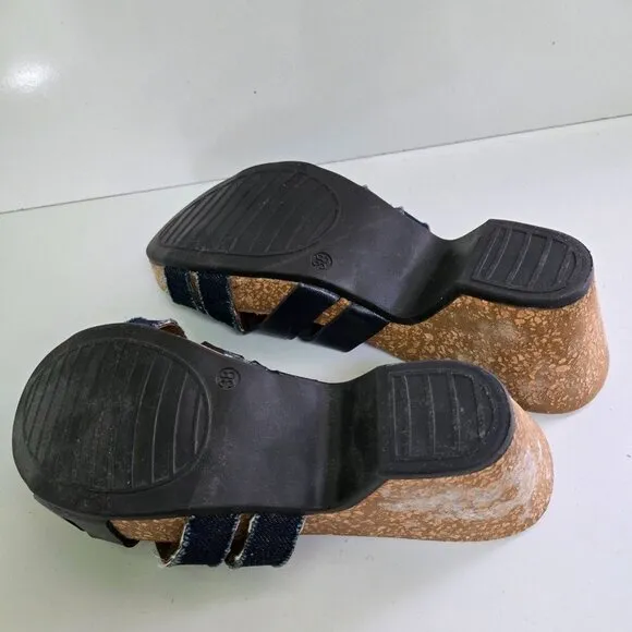Bellini Made In Italy Denim Blue Leather Slides Size 38