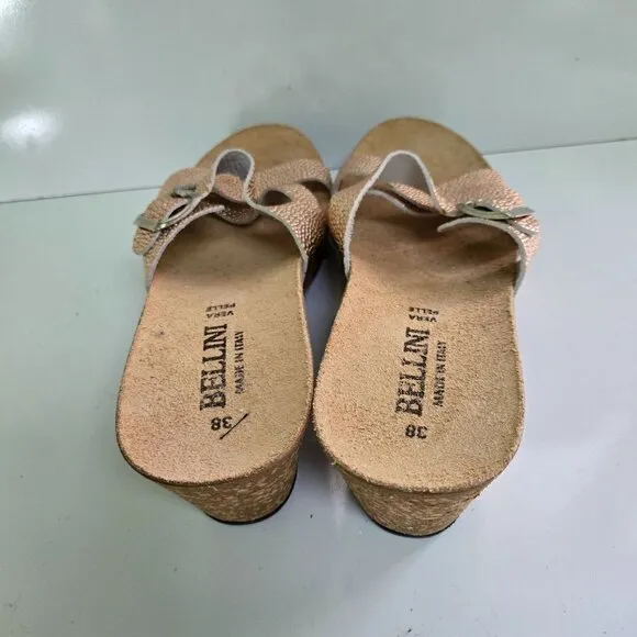 Bellini Made In Italy Rose Gold Leather Slides Size 38