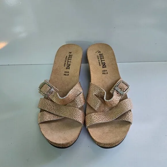 Bellini Made In Italy Rose Gold Leather Slides Size 38