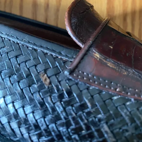 Belvedere Two-Tone Black Woven Leather Cognac Crocodile Penny Loafers 11M