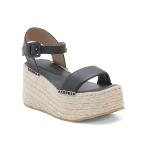 BERNARDO Black Made In Brazil Leather Mallorca Espadrille Wedge Sandals