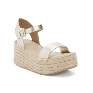 BERNARDO Champagne Made In Brazil Leather Mallorca Espadrille Wedge Sandals
