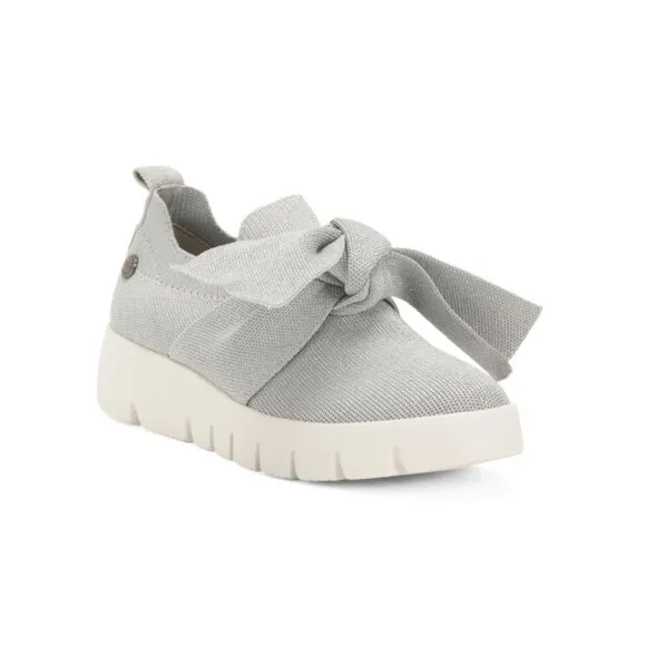 BERNIE MEV Light Grey Silver Serenity Slip On Bow Sneakers