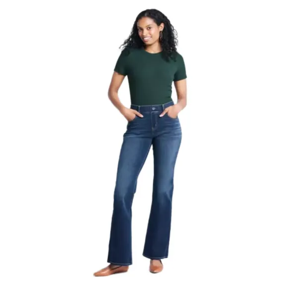 Betabrand Size 28 M 4 Pocket Mid Rise Fitted Boot Cut Yoga Pull On Denim