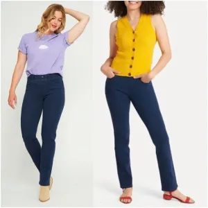 Betabrand Straight-Leg 4-Pocket Yoga Denim Jeans in Dark Indigo